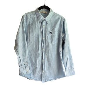 **3/$15** Old Navy Boys XL Button Down Striped Lion Shirt Light Blue